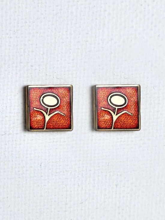 Vintage Jewelry - Vintage Robert Gervais 70s signed Modernist enamel figural flower earringgs